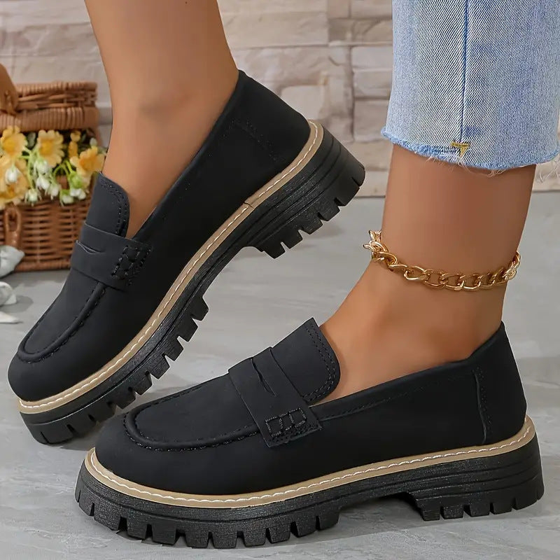 Bootara Women's Plus Size Casual Retro Suede Loafers with Chunky Heel Platform