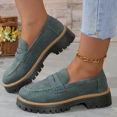 Bootara Women's Plus Size Casual Retro Suede Loafers with Chunky Heel Platform