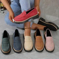 Bootara Women's Plus Size Casual Retro Suede Loafers with Chunky Heel Platform