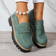 Bootara Women's Plus Size Casual Retro Suede Loafers with Chunky Heel Platform