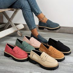 Bootara Women's Plus Size Casual Retro Suede Loafers with Chunky Heel Platform