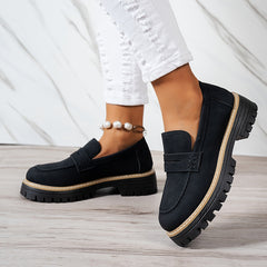 Bootara Women's Plus Size Casual Retro Suede Loafers with Chunky Heel Platform
