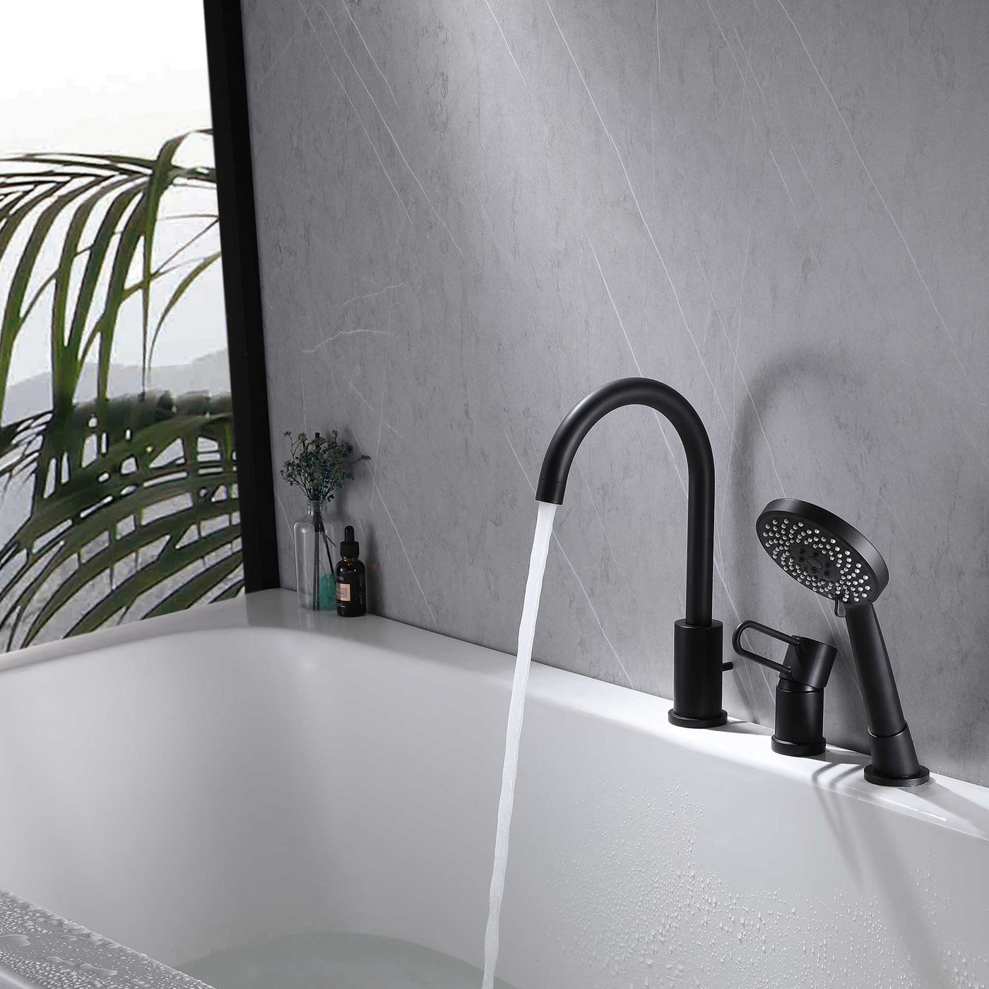 3-Hole Deck Mount Tub Faucet with Handheld Shower JK0052