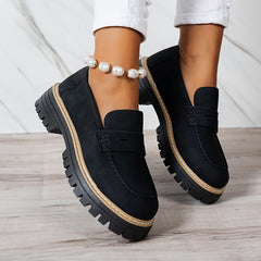 Bootara Women's Plus Size Casual Retro Suede Loafers with Chunky Heel Platform