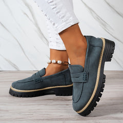 Bootara Women's Plus Size Casual Retro Suede Loafers with Chunky Heel Platform