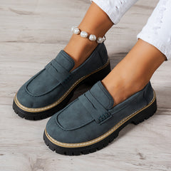 Bootara Women's Plus Size Casual Retro Suede Loafers with Chunky Heel Platform