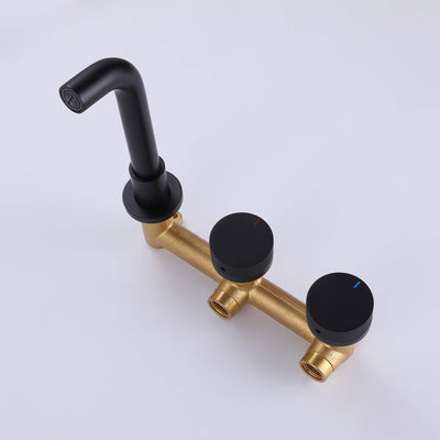 2-Handle Wall Mount Bathroom Sink Faucet Matte Black AMS21524H