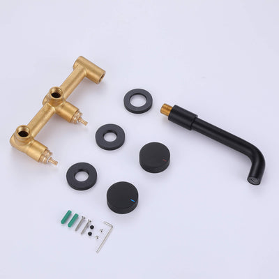 2-Handle Wall Mount Bathroom Sink Faucet Matte Black AMS21524H