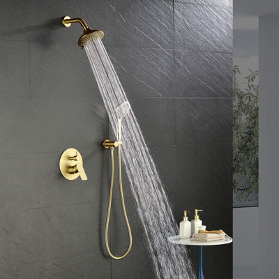 Bathroom Faucet Set Brushed Gold with 5 Functions Rain Shower Head Pressure Balance LYJ0037