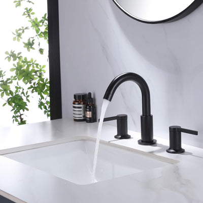 3-Hole Deck Mounted Widespread Matte Black Bathroom Sink Faucet JK0062