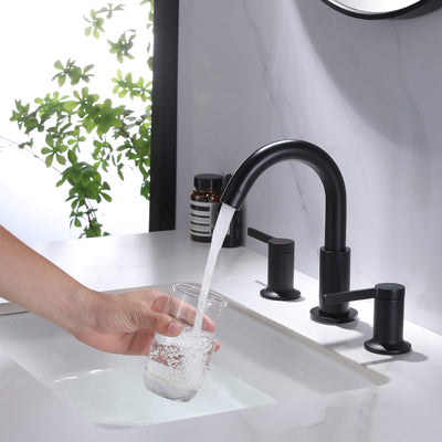 3-Hole Deck Mounted Widespread Matte Black Bathroom Sink Faucet JK0062