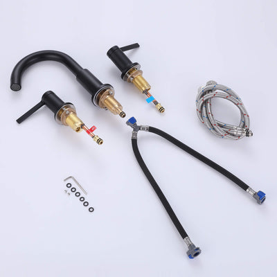 3-Hole Deck Mounted Widespread Matte Black Bathroom Sink Faucet JK0062