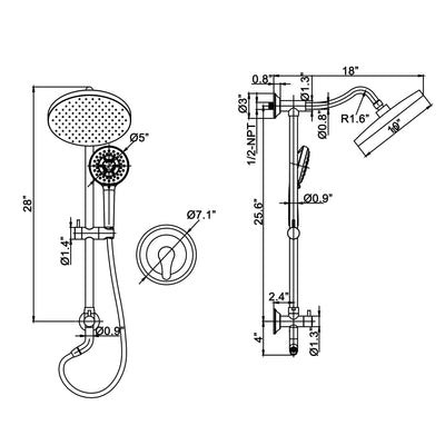 Bathroom Rainfall Shower Faucet Set with 5-Setting Handheld Shower Included Rough-in Valve  JK0112