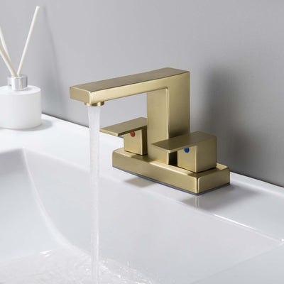 2 Handle Centerset Bathroom Sink Faucet 4 Inch Vanity Faucet 3 Hole Lavatory Faucet Brushed Gold JK0125