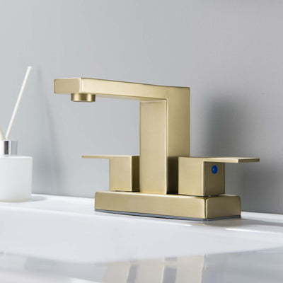 2 Handle Centerset Bathroom Sink Faucet 4 Inch Vanity Faucet 3 Hole Lavatory Faucet Brushed Gold JK0125