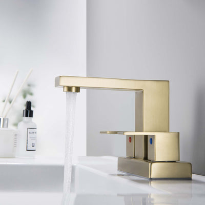 2 Handle Centerset Bathroom Sink Faucet 4 Inch Vanity Faucet 3 Hole Lavatory Faucet Brushed Gold JK0125