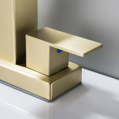 2 Handle Centerset Bathroom Sink Faucet 4 Inch Vanity Faucet 3 Hole Lavatory Faucet Brushed Gold JK0125