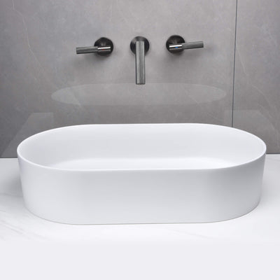Bathroom Vessel Sink Oval Countertop White Stone Resin Vanity Sink Washing Art Basin
