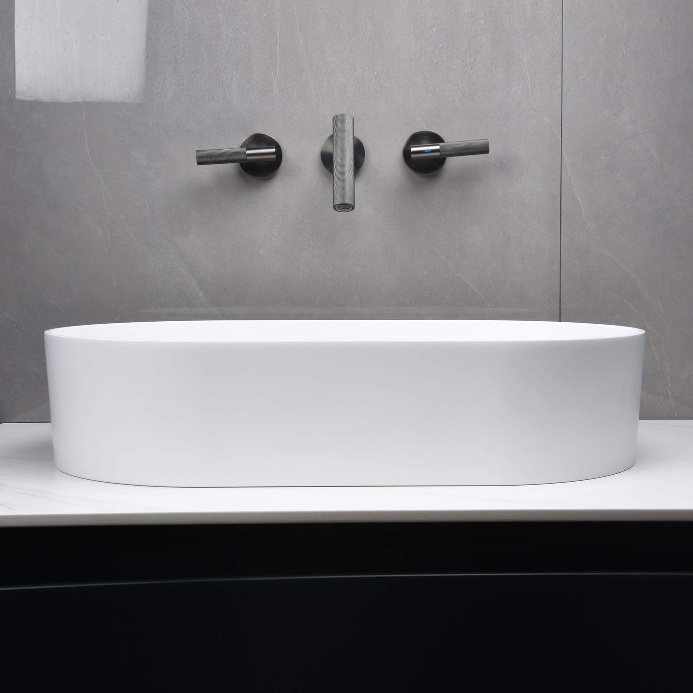 Bathroom Vessel Sink Oval Countertop White Stone Resin Vanity Sink Washing Art Basin