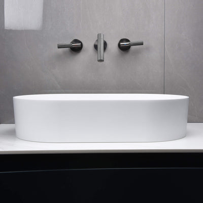 Bathroom Vessel Sink Oval Countertop White Stone Resin Vanity Sink Washing Art Basin