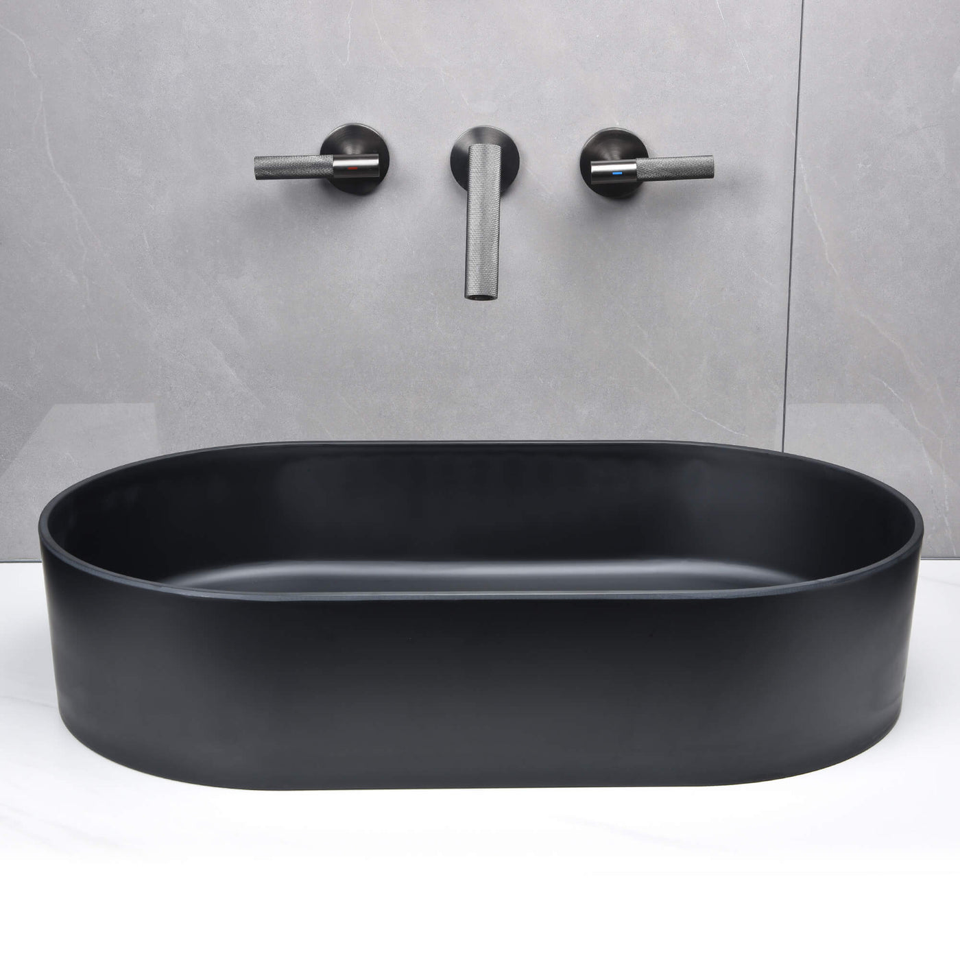 Bathroom Vessel Sink Oval Countertop White Stone Resin Vanity Sink Washing Art Basin