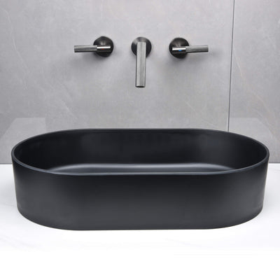 Bathroom Vessel Sink Oval Countertop White Stone Resin Vanity Sink Washing Art Basin