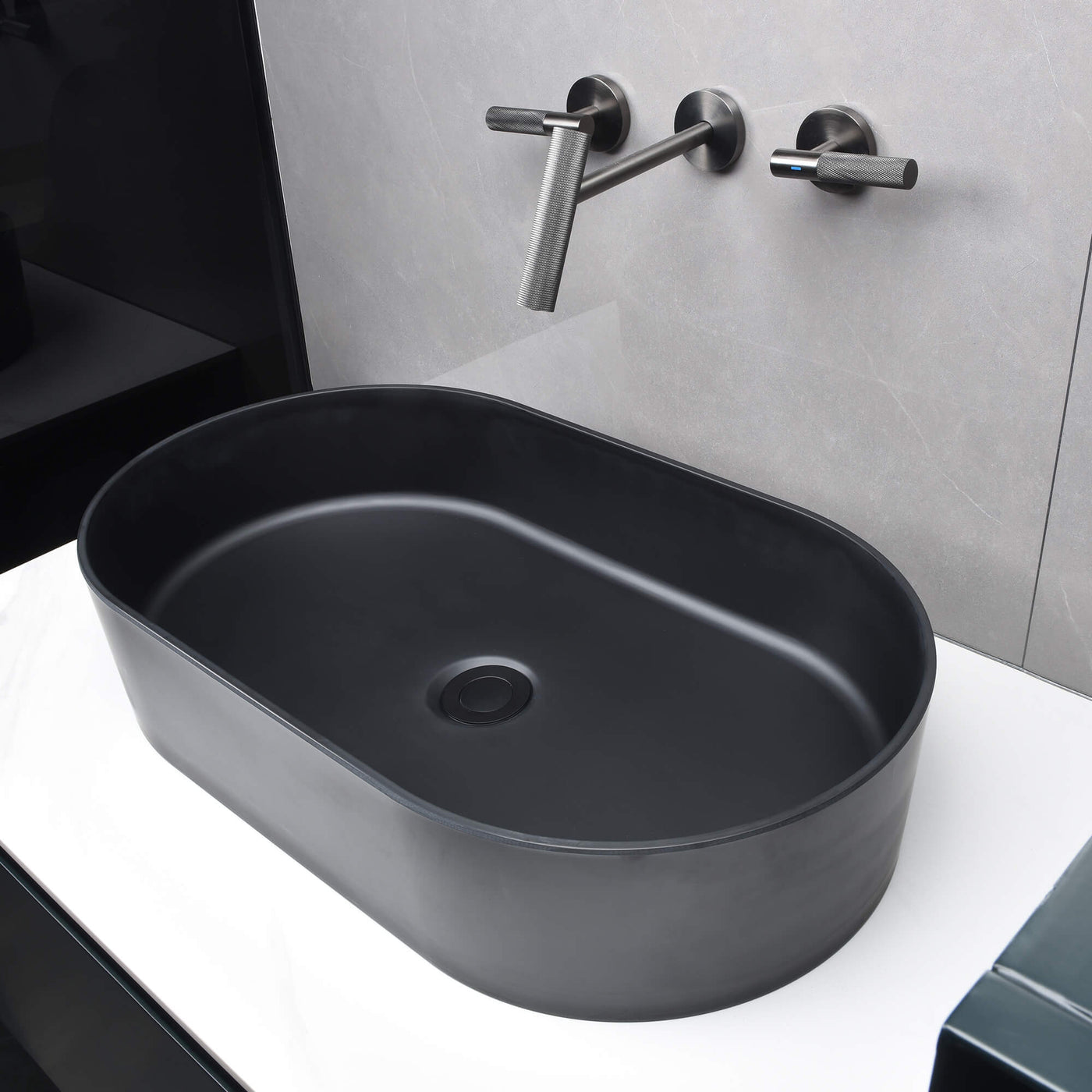 Bathroom Vessel Sink Oval Countertop White Stone Resin Vanity Sink Washing Art Basin