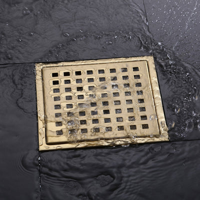 6-inch Square Shower Drain with Removable Cover Grid Grate Brushed Gold RB100G