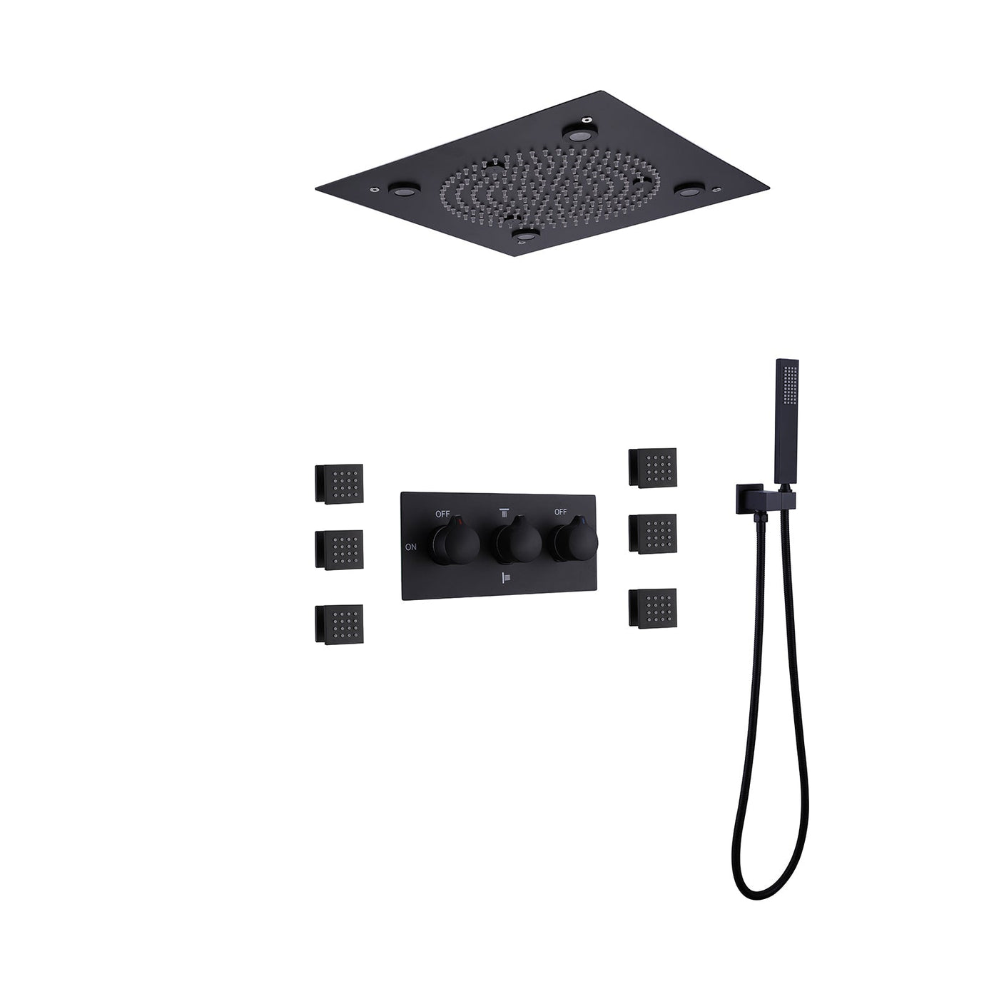 3 Function Large Shower System with Body Spray and LED Light Matte Black RB0815