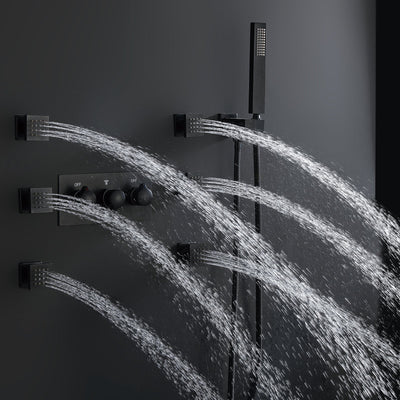3 Function Large Shower System with Body Spray and LED Light Matte Black RB0815