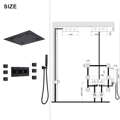 3 Function Large Shower System with Body Spray and LED Light Matte Black RB0815