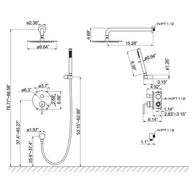Bathroom Rainfall Shower Head with Handheld RB0879