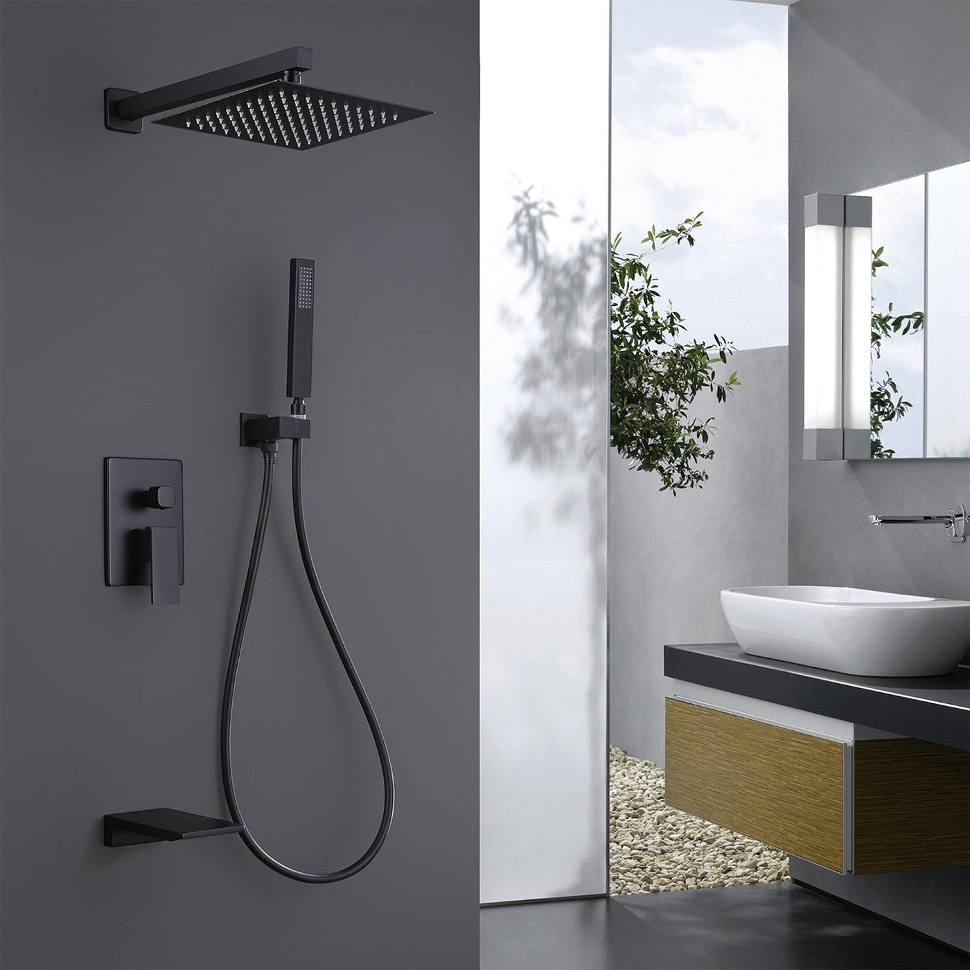 3-Function Pressure-Balanced Rain Shower System with Tub Spout RB0906