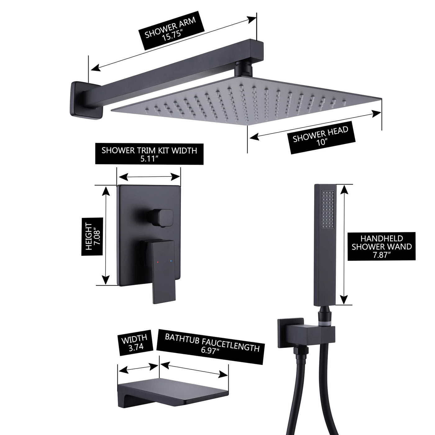 3-Function Pressure-Balanced Rain Shower System with Tub Spout RB0906