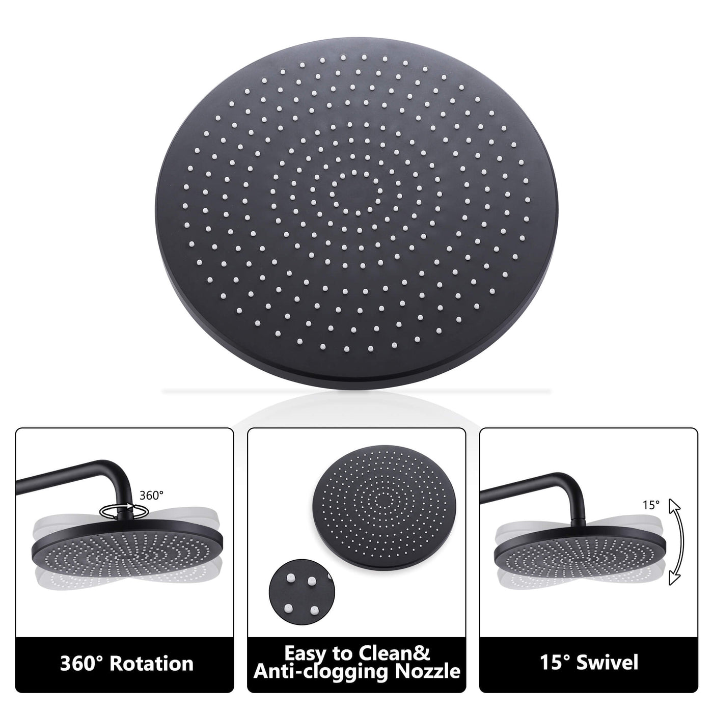 3-Function Shower Faucet Brass Exposed Shower System Matte Black RB1041