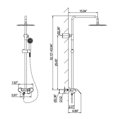 3-Function Shower Faucet Brass Exposed Shower System Matte Black RB1041