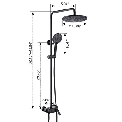 3-Function Shower Faucet Brass Exposed Shower System Matte Black RB1041