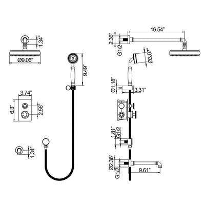 Bathroom Luxury Rain Mixer Combo Set Wall Mount Rainfall Shower System RB1152