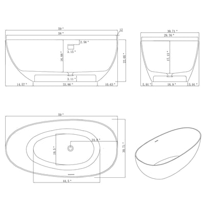 67 in. Composite Solid Surface Beveled Edge Flatbottom Egg Shape Bathtub in Matte White