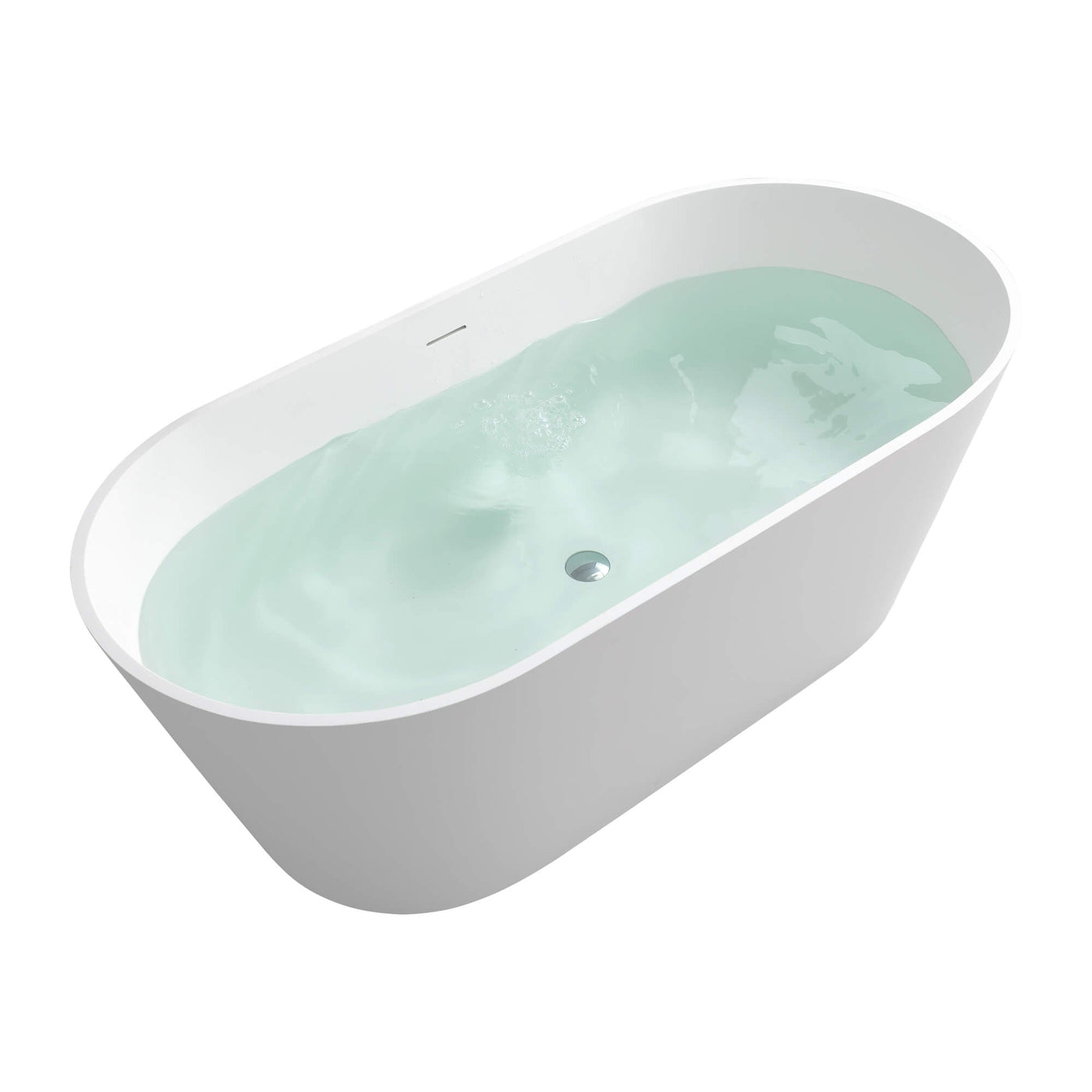 Artificial Stone Resin Freestanding Bathtub Solid Surface Soaking Stand Alone Tub with Pop-up Drain and Hose