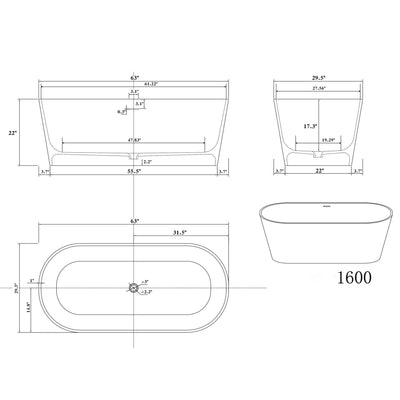 Artificial Stone Resin Freestanding Bathtub Solid Surface Soaking Stand Alone Tub with Pop-up Drain and Hose