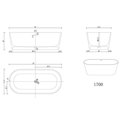 Artificial Stone Resin Freestanding Bathtub Solid Surface Soaking Stand Alone Tub with Pop-up Drain and Hose