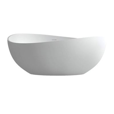 63 in. Artificial Stone Resin Solid Surface Matte Freestanding Bathtub in White with Pop-up Drain and Hose
