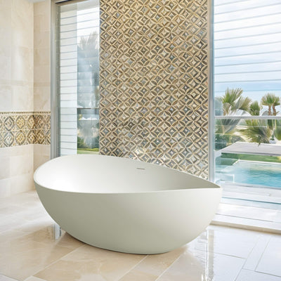 63 in. Artificial Stone Resin Solid Surface Matte Freestanding Bathtub in White with Pop-up Drain and Hose