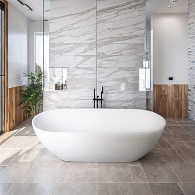 59 in. Modern Acrylic Freestanding Bathtub Contemporary Standalone Tub Luxurious Soaking Experience Oval Solid Surface Bathtub