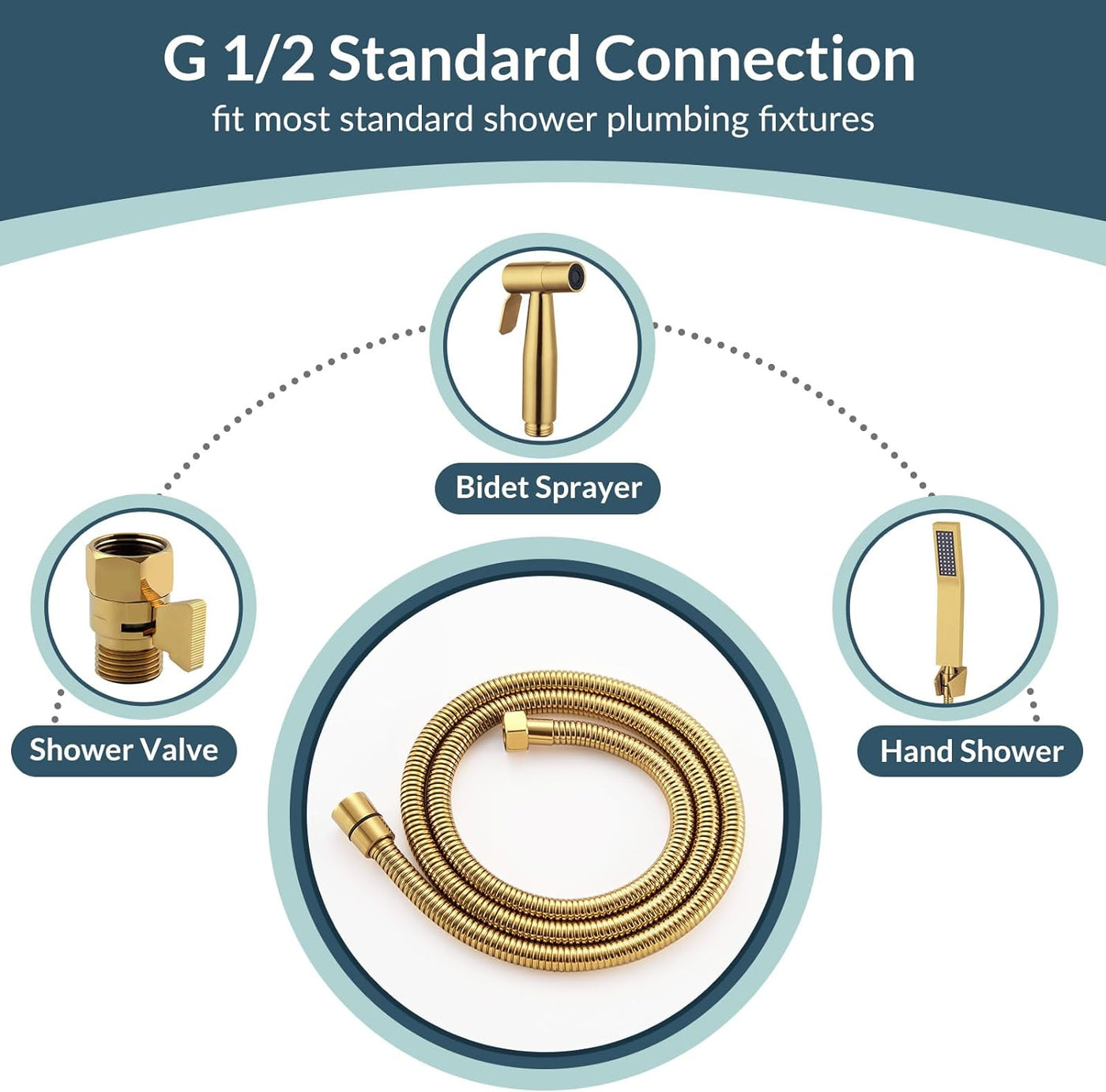 59-inch Shower Hose for Handheld Shower Head Brushed Gold
