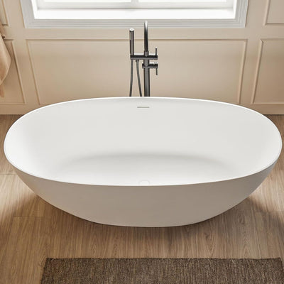 Artificial Stone Resin Freestanding Bathtub Soaking Tub Solid Surface Stand Alone Bathtub with Pop-up Drain and Hose