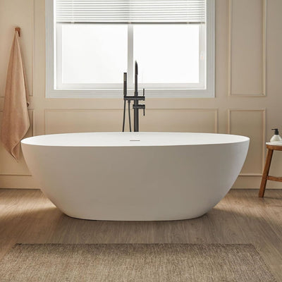 Artificial Stone Resin Freestanding Bathtub Soaking Tub Solid Surface Stand Alone Bathtub with Pop-up Drain and Hose
