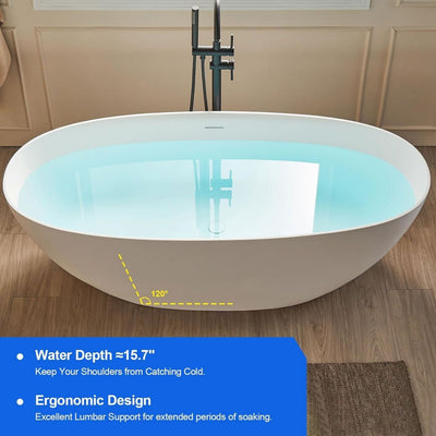 Artificial Stone Resin Freestanding Bathtub Soaking Tub Solid Surface Stand Alone Bathtub with Pop-up Drain and Hose