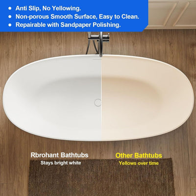 Artificial Stone Resin Freestanding Bathtub Soaking Tub Solid Surface Stand Alone Bathtub with Pop-up Drain and Hose